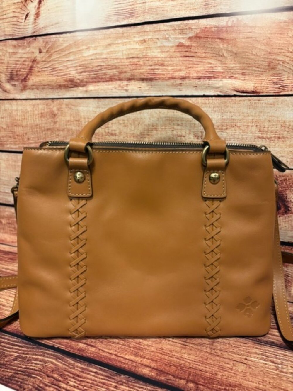 Patricia Nash Nova Leather Satchel Crossbody Hazelnut P1466261 NWOT